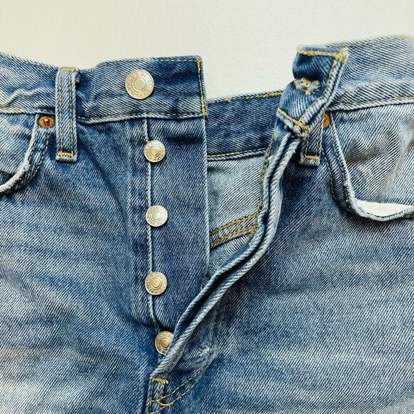 Re/Done 70S High Rise Shorts Womens 28" Waist Denim Buttonfly Distressed Cutoffs - Picture 6 of 10